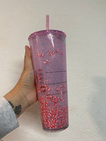 Pink drink with strawberries