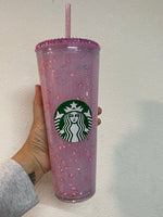 Pink drink with strawberries